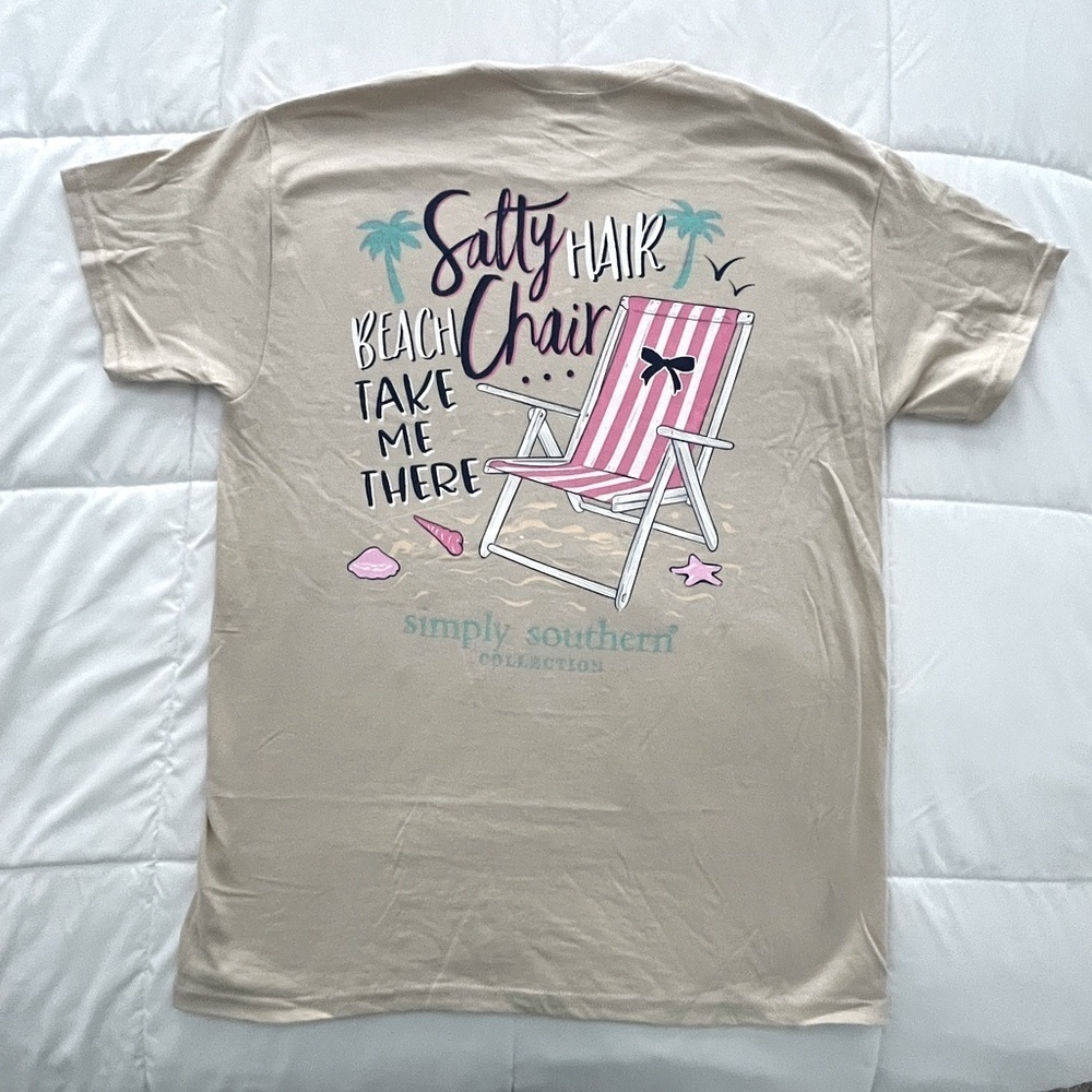 Simply Southern “Salty Hair, Beach Chair, Take Me There!” Size Medium. Tan